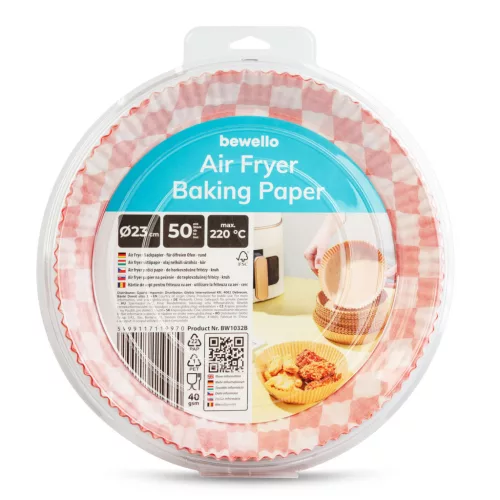 Bewello air fryer sütőpapír, kockás kör, 23 cm, 50 db/csomag