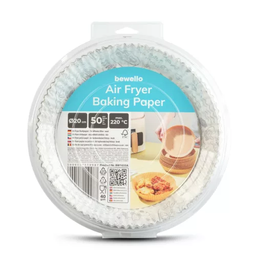 Bewello air fryer sütőpapír, mintás, kör, 20 cm, 50 db/csomag