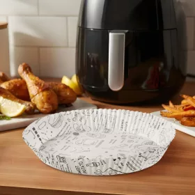  Bewello air fryer sütőpapír olaj nélküli sütőhöz, mintás, kör, 23 cm, 50 db/csomag