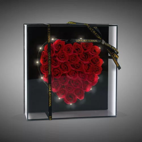 LED-es műrózsák szívalakú díszdobozban, 29 x 29 x 6,2 cm