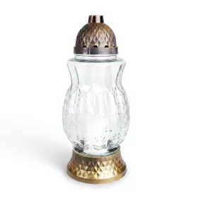 Bronz üveg mécses műanyag kupakkal és talppal 37 x 16 cm