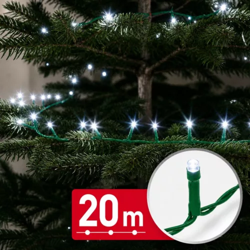 Phenom 20 m-es hidegfehér 400 LED-es fényfüzér zöld kábellel, 100-240V, 6W