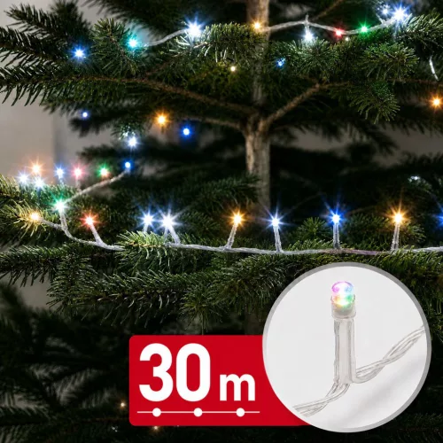 Phenom színes 600 LED fényfüzér, 30 m, 220-240V, 6W, átlátszó kábellel