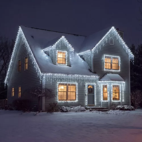 Phenom függöny fényfüzér, 15 m, 600 LED, hidegfehér, átlátszó kábellel