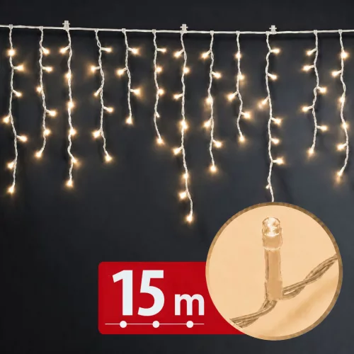 Phenom melegfehér függöny fényfüzér 15 m 600 LED átlátszó kábellel