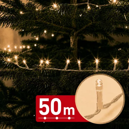 Phenom 50 m-es melegfehér fényfüzér 1000 LED-del, átlátszó kábellel