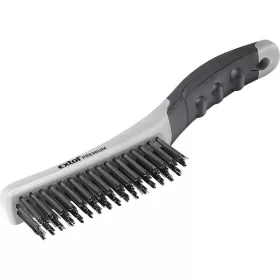   EXTOL PREMIUM drótkefe hajlított, kétkomponensű TPR+műanyag nyél; 4 soros, 28mm szálhossz, acél, hossz: 25cm, fejméret: 27×125mm