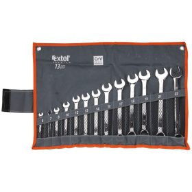   EXTOL PREMIUM csillag-villás kulcs klt., CrV., elliptikus, vászon tartóban ; 13db, 6-22mm