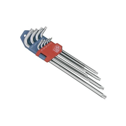 EXTOL PREMIUM torx kulcs klt. 9db, extra hosszú; T10-T50, hosszú szár: tömör, rövid szár: lyukas, CV., 90-225mm