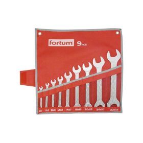   FORTUM villás kulcs klt. 9db 6-32mm, 61CrV5, mattkróm; 6×7, 8×9, 10×11, 12×13, 14×17, 18×19, 20×22, 24×27, 30×32mm, vászon tok