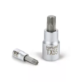   FORTUM bitdugófej, torx, 1/2", 61CrV5/S2, mattkróm; TX55, 55mm FORTUM