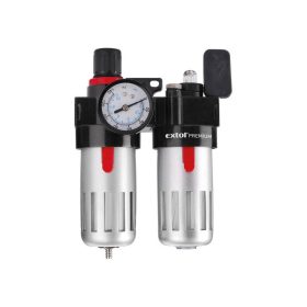   EXTOL PREMIUM levegőelőkészítő (légszűrő nyomásszabályozóval, olajozóval ésmanométerrel),max.8Bar,1/4',max.60°C,90ml szűrő&90mlo