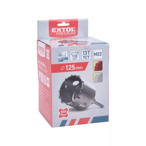 EXTOL PREMIUM körkivágó téglához, SDS Plus befogás; 125mm, M22×170mm hosszúságú szár