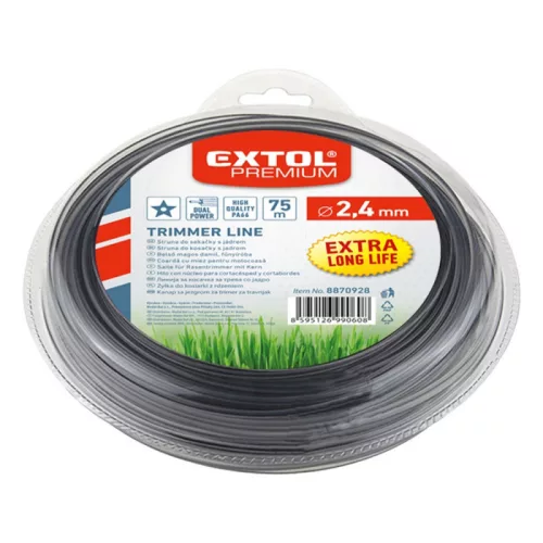 EXTOL PREMIUM damil szegélynyíró géphez 2,4 mm, csillag keresztmetszetű, fekete közép/dual power, 75m