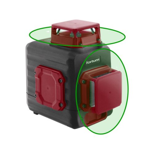 FORTUM automatikus lézeres vízszintező, ZÖLD, 2D (2×360°) pontosság: 0,3mm/1m, 1/4 és 5/8 menet