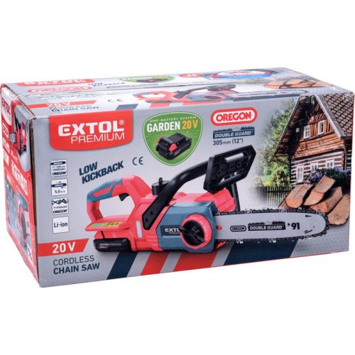 EXTOL PRMIUM akkus láncfűrész gép, Garden20V, 20V, AKKU és TÖLTŐ NÉLKÜL!, vezetőhossz 305mm, Oregon lánc és vezető