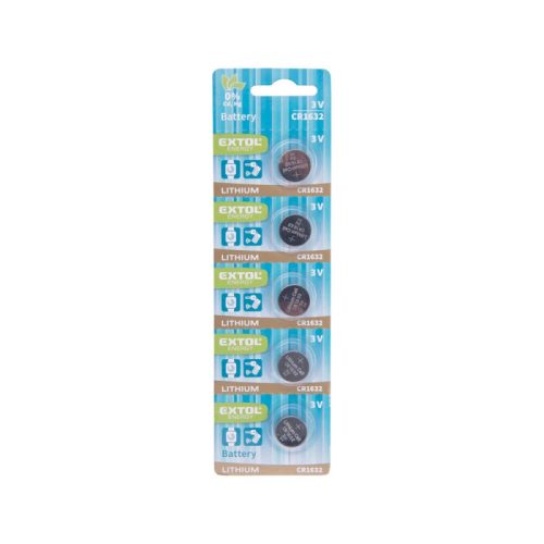 EXTOL ENERGY gombelem klt. 5 db, Lítium, 3V, méret: (CR1632); hosszú étettartam, bliszteren