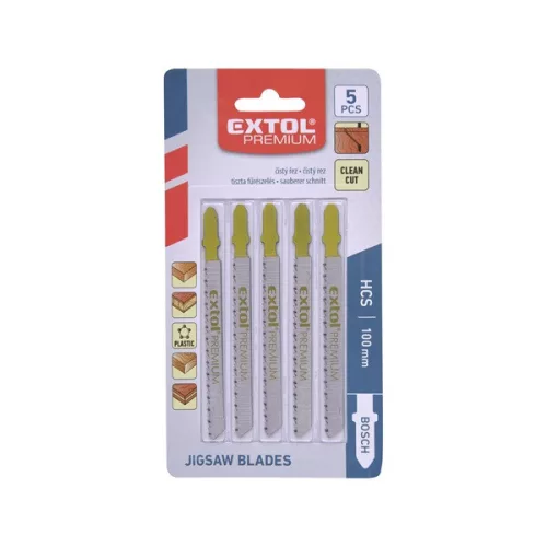 EXTOL PREMIUM dekopírlap puhafához és farostlemezhez, Bosch befogású, HCS, 5db, 75×8×1,5mm