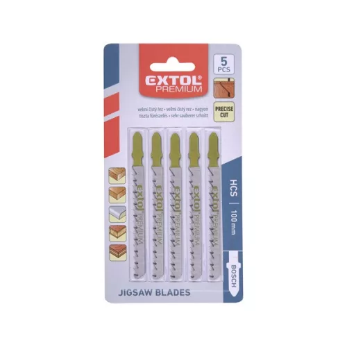 EXTOL PREMIUM dekopírlap, 5db, Bosch befogás, HCS, 75×8×1,5mm, hosszú egyenes vágáshoz