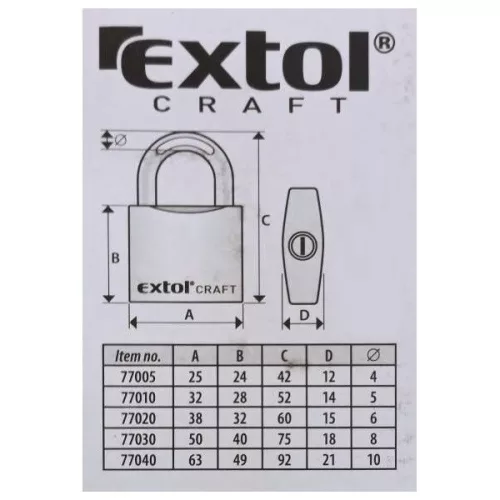 EXTOL CRAFT színesen festett vas lakat 38mm, 3 kulccsal, bliszteren