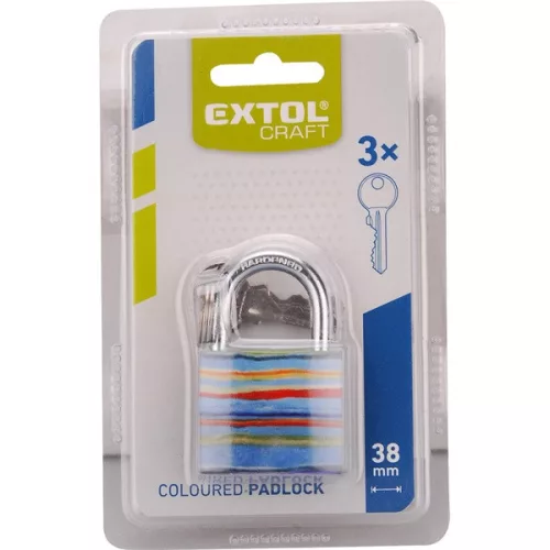EXTOL CRAFT színesen festett vas lakat 38mm, 3 kulccsal, bliszteren