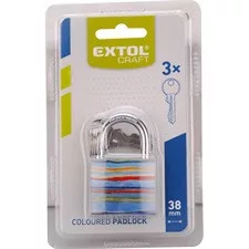 EXTOL CRAFT színesen festett vas lakat 38mm, 3 kulccsal, bliszteren