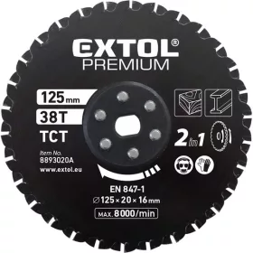   EXTOL PREMIUM keményfémlapkás fűrészlap 125×20×16mm 38T fémre és fára 8893020 vágógéphez