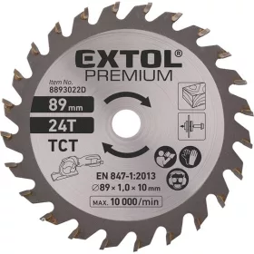   EXTOL PREMIUM keményfém lapkás körfűrészlap 89mm 24T mini körfűrészhez, fára és farostlemezre