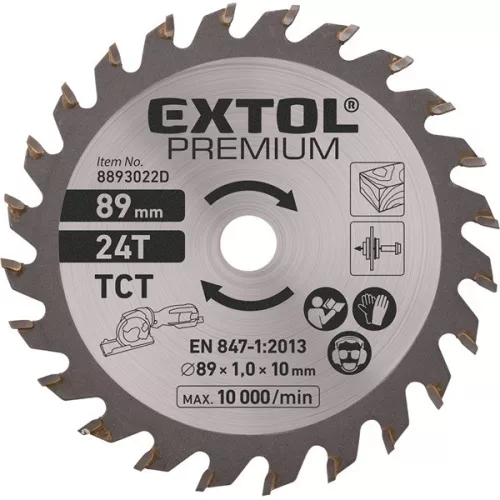 EXTOL PREMIUM keményfém lapkás körfűrészlap 89mm 24T mini körfűrészhez, fára és farostlemezre