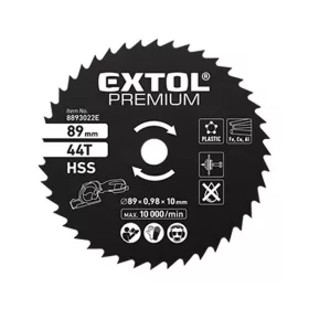   EXTOL PREMIUM HSS körfűrészlap 89mm 44T mini körfűrészhez, műanyaghoz, puhafémhez, gipszkartonhoz