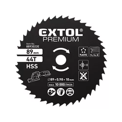 EXTOL PREMIUM HSS körfűrészlap 89mm 44T mini körfűrészhez, műanyaghoz, puhafémhez, gipszkartonhoz