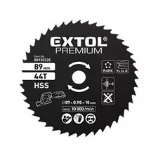 EXTOL PREMIUM HSS körfűrészlap 89mm 44T mini körfűrészhez, műanyaghoz, puhafémhez, gipszkartonhoz