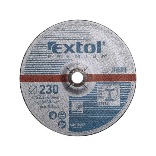 EXTOL PREMIUM csiszoló korong acélhoz, kék; 115×6,0×22,2mm, max 13300 ford/perc