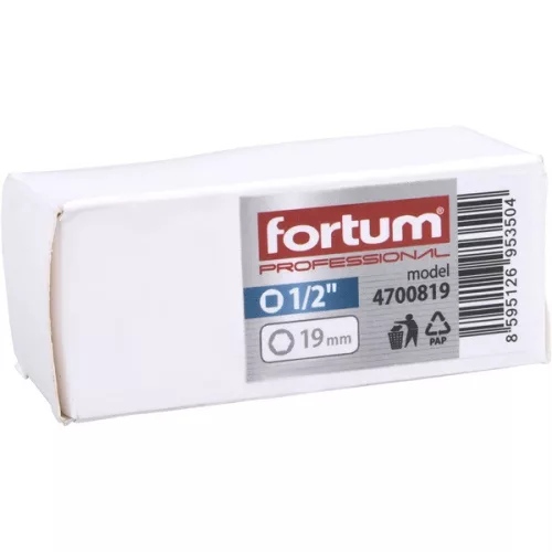 FORTUM gépi impakt dugófej 1/2", 19 mm, vékonyfalú, ALU felnihez