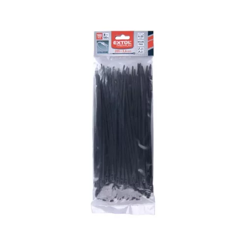 EXTOL PREMIUM EXTRA fekete nylon kábelkötegelő 3,6×200mm 100db UV-, sav- és lúgálló