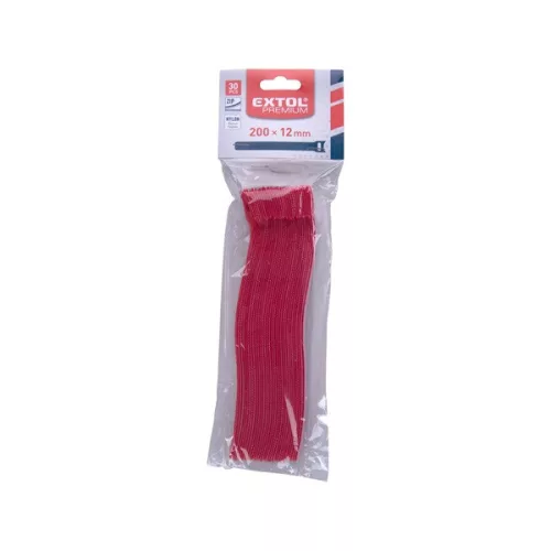 EXTOL PREMIUM tépőzáras, oldható kábelkötegelő 12,0×200mm 30db piros nylon