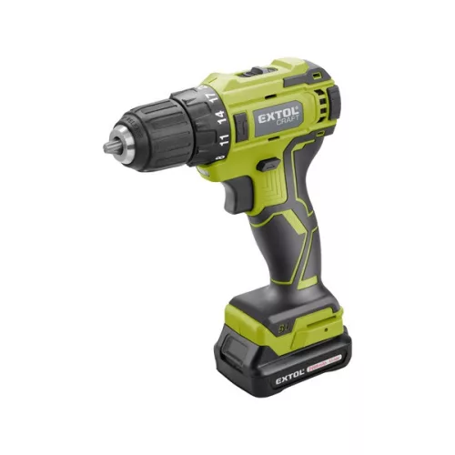 EXTOL CRAFT akkus fúrócsavarozó 12V Li-ion, szénkefe mentes, 1db 2000 mAh akku, 46 db készlet