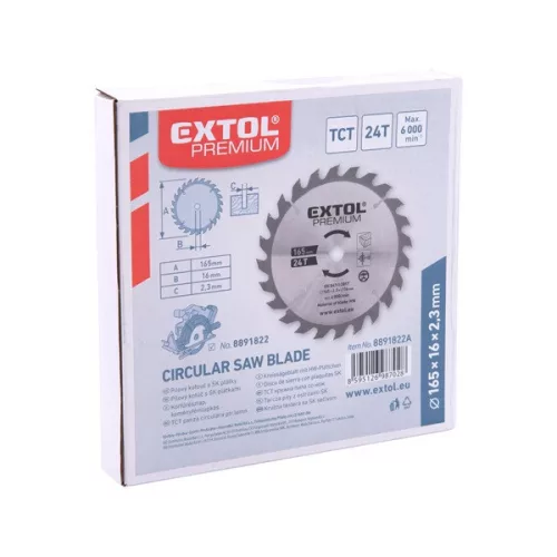EXTOL PREMIUM tartalék körfűrészlap 8891822 géphez, keményfémlapkás, 165×2,3×16mm, 24T
