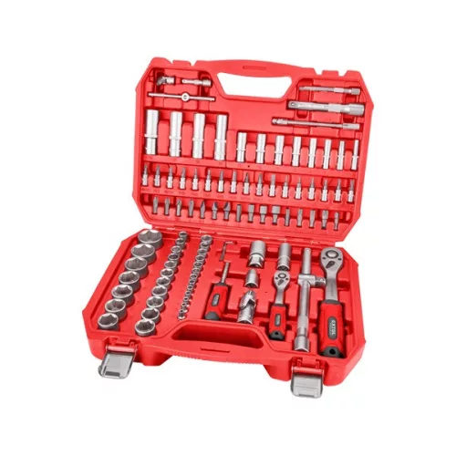 EXTOL PREMIUM dugókulcs készlet, racsnis 45fog, 1/4" és 1/2", 94db, 4-32mm, 32db bit, gyertyakulcs 16&21