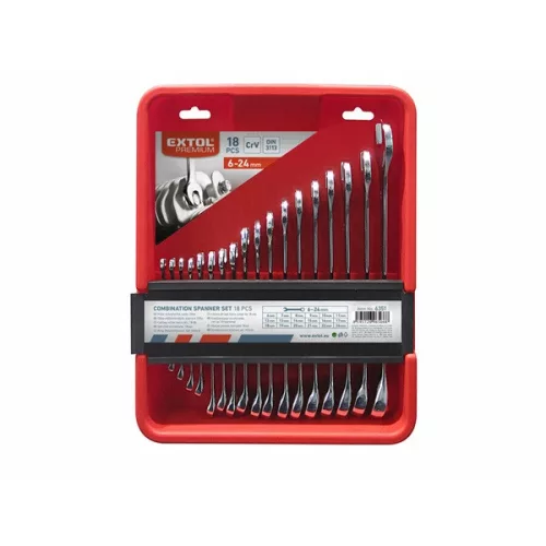 EXTOL PREMIUM csillag-villás kulcs készlet, CrV, műanyag kazettában, 18db, 6-24mm