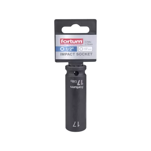 FORTUM gépi impakt dugófej 1/2", 17 mm, L 78 mm, feketített