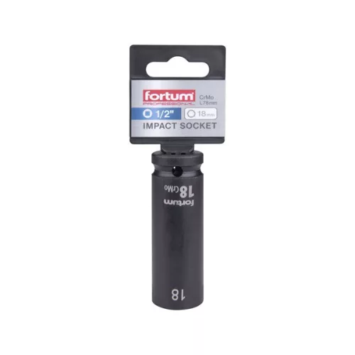 FORTUM gépi impakt dugófej 1/2", 18 mm, L 78 mm, feketített