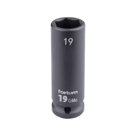   FORTUM gépi impakt dugófej 1/2", 19 mm, L 78 mm, feketített