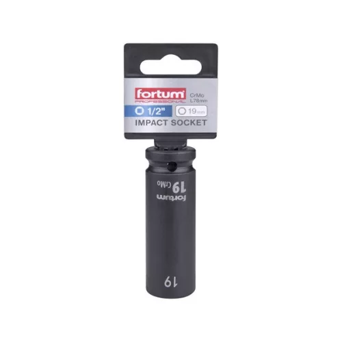 FORTUM gépi impakt dugófej 1/2", 19 mm, L 78 mm, feketített