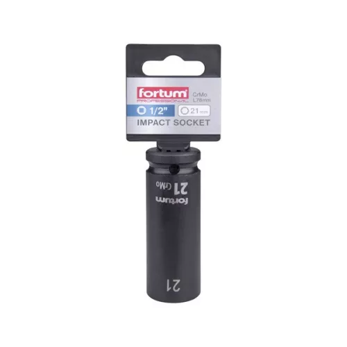 FORTUM gépi impakt dugófej 1/2", 21 mm, L 78 mm, feketített
