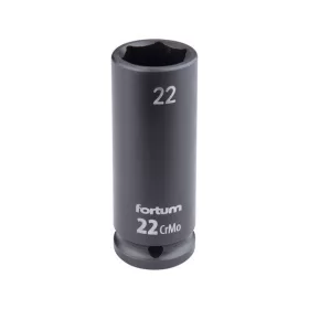   FORTUM gépi impakt dugófej 1/2", 22 mm, L 78 mm, feketített