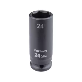   FORTUM gépi impakt dugófej 1/2", 24 mm, L 78 mm, feketített