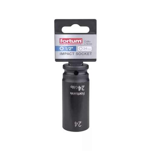 FORTUM gépi impakt dugófej 1/2", 24 mm, L 78 mm, feketített