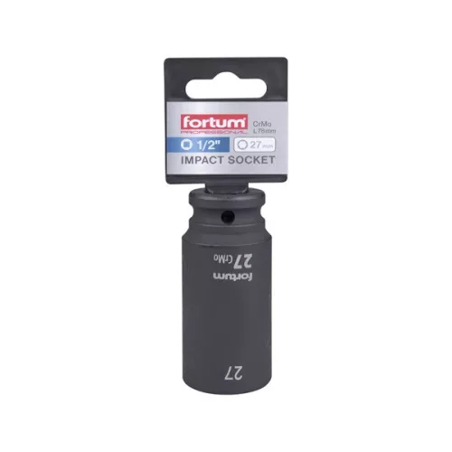 FORTUM gépi impakt dugófej 1/2", 27 mm, 78 mm, feketített