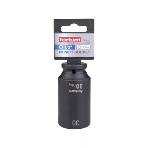 FORTUM gépi impakt dugófej 1/2", 30 mm, L 78 mm, feketített